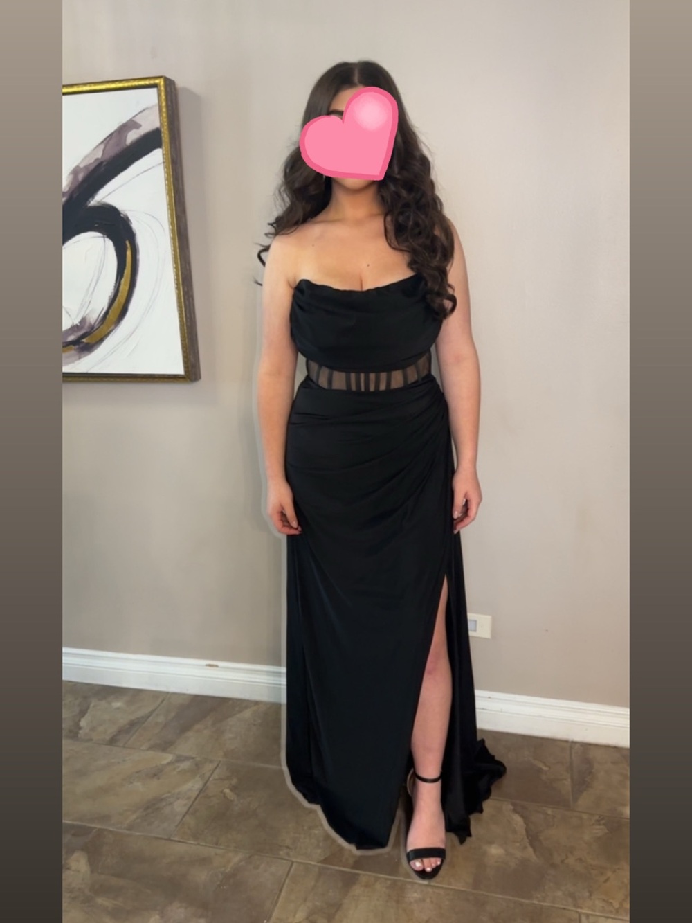 Strapless Black Evening Gown with Sheer Waist